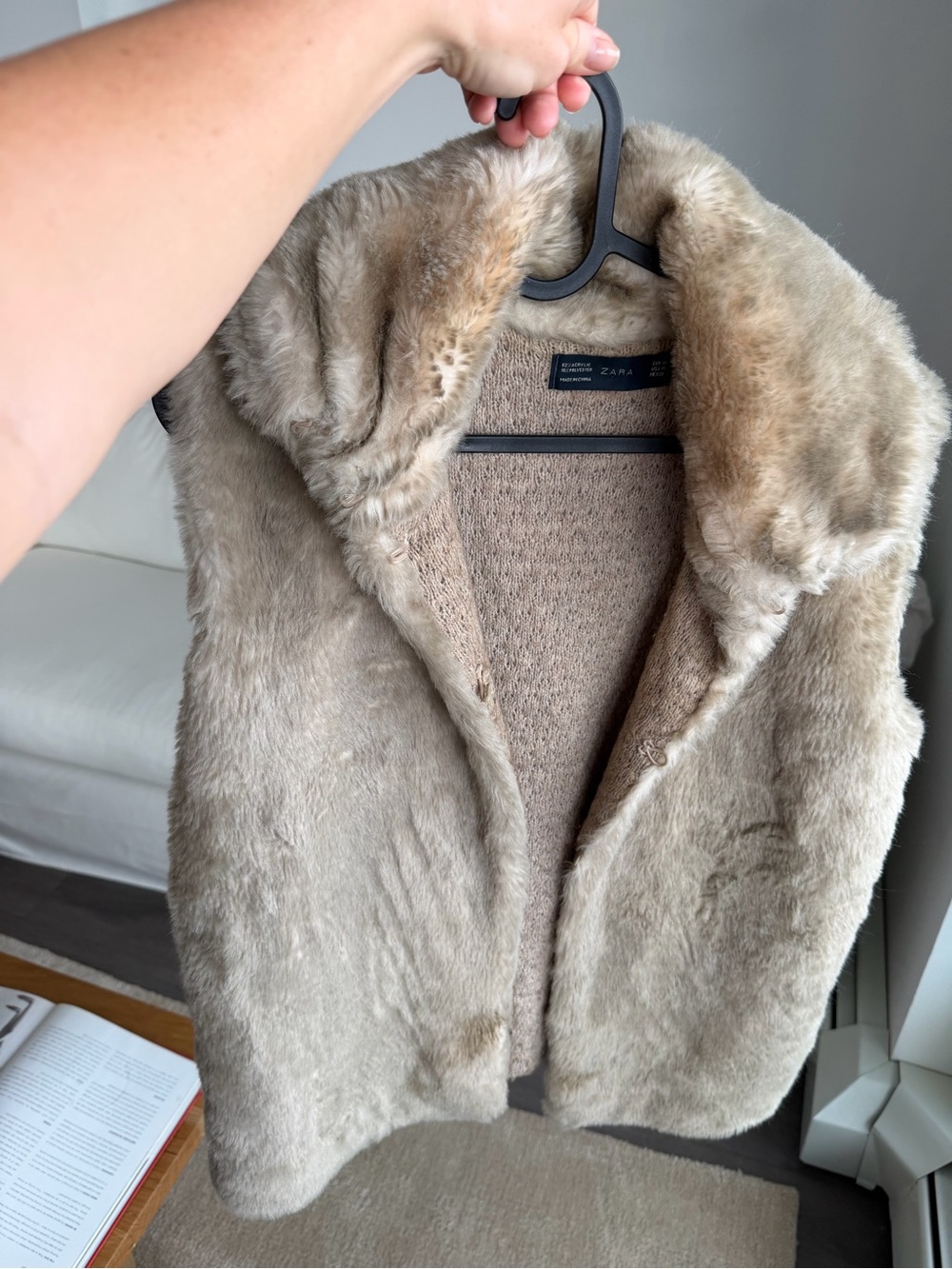 Zara Faux Fur Vest in Light Beige